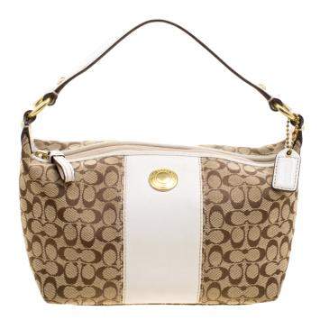 Pre Owned Coach Beige/White Signature Canvas Hobo