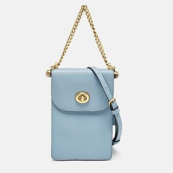 Coach Light Blue Leather Liv Phone Crossbody Bag