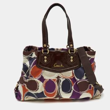 Coach Multicolor Ashley Logo Scarf Print Satin and Patent Leather Tote