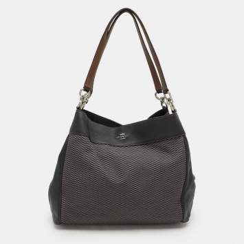 Coach Dark Brown/Grey Jacquard Canvas and Leather Legacy Lexy Shoulder Bag