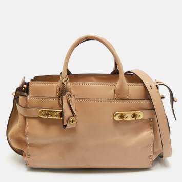 Coach Tan Leather and Suede Double Swagger Tote