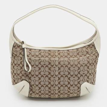 Coach Beige/White Signature Canvas and Leather Shoulder Bag