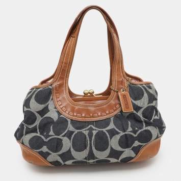 Coach Black/Brown Denim and Leather Frame Shoulder Bag