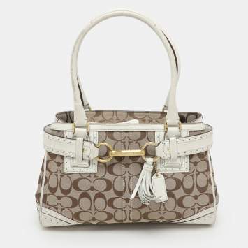 Coach Beige/White Signature Canvas and Leather Hampton Satchel