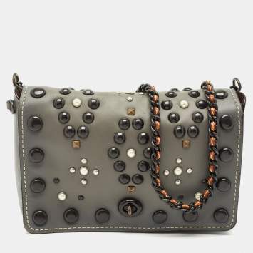 Coach Grey Ombre Leather Western Rivets Dinky 24 Shoulder Bag