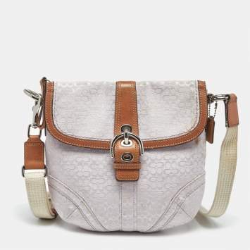 Pre Owned Coach Lavender Logo Jacquard Canvas Soho Swing Crossbody Bag