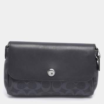 Coach Navy Blue Signature Coated Canvas and Leather Reversible Flap Crossbody Bag