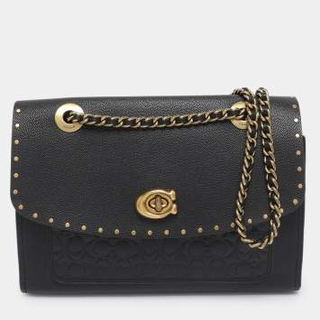 Pre Owned Coach Black Leather and Snakeskin Parker Rivets Shoulder Bag