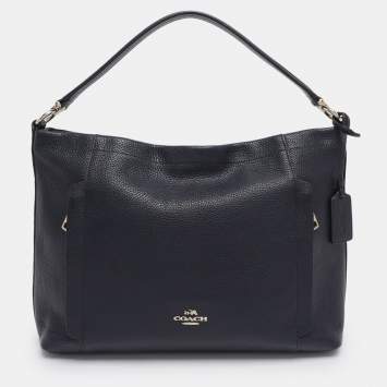 Pre Owned Coach Navy Blue Grained Leather Large Scout Hobo