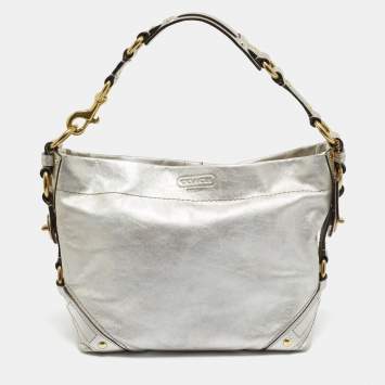Pre Owned Coach Silver Leather Carly Hobo