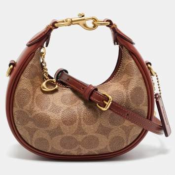 Pre Owned Coach Brown/Beige Signature Coated Canvas Jonie Crossbody Bag