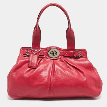 Pre Owned Coach Pink Leather Pleated Garnet Shoulder Bag
