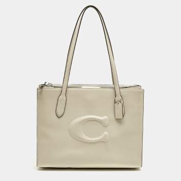 Pre Owned Coach Ivory Leather Nina Tote