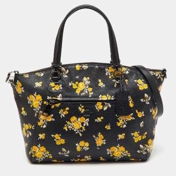Pre Owned Coach Black Floral Print Leather Prairie Satchel