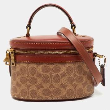 Pre Owned Coach Beige/Brown Signature Coated Canvas and Leather Trail Top Handle Bag