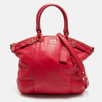 Pre Owned Coach Red Leather Madison Lindsey Satchel