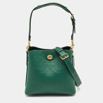 Pre Owned Coach Green Signature Embossed Leather Willow Bucket Bag