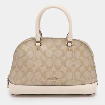 مملوكة مسبقًا Coach Beige/Cream Signature Coated Canvas and Leather Mini Sierra Satchel