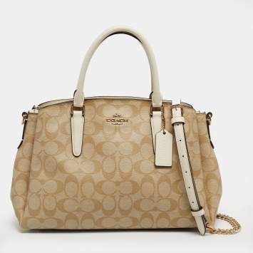 Pre Owned Coach Beige Signature Coated Canvas and Leather Sage Carryall Satchel