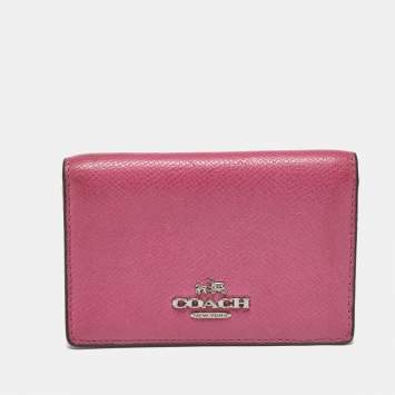 Pre Owned Coach Pink Leather Bifold Card Holder