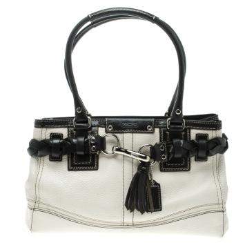 مملوكة مسبقًا Coach White Leather Hamptons Braided Satchel