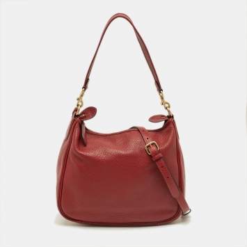 Pre Owned Coach Red Leather Cary Hobo