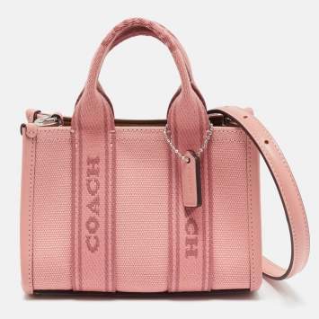 Pre Owned Coach Pink Canvas and Leather Mini Smith Tote