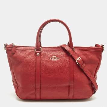 Pre Owned Coach Red Leather Central Tote