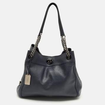Coach Black Leather Turnlock Double Pocket Legacy Shoulder Bag