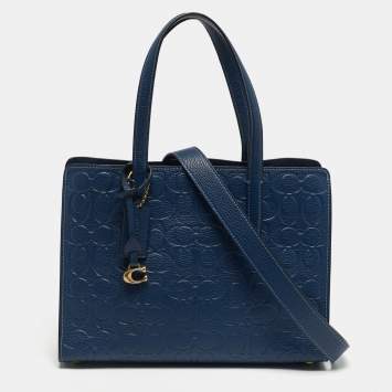 Pre Owned Coach Carter Carryall Blue Signature Leather Tote