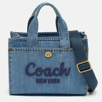 Pre Owned Coach Cargo Blue Denim Tote