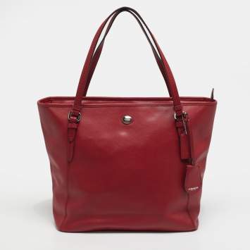 Pre Owned Coach Peyton Red Leather Zip Tote