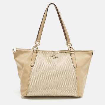 Pre Owned Coach Ava Beige Canvas and Leather Tote