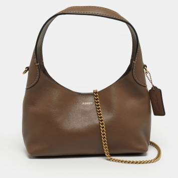 مملوكة مسبقًا Coach Brooklyn 23 Dark Beige Leather Shoulder Bag