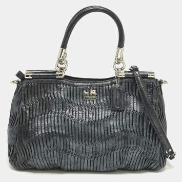 Pre Owned Coach Madison Pinnacle Carrie Metallic Pleated Leather Satchel