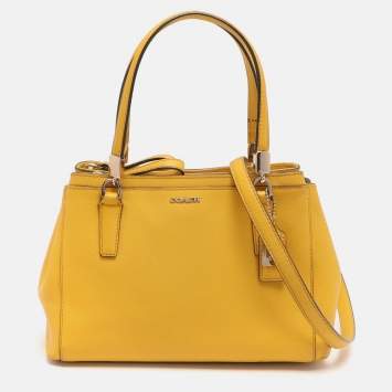 Pre Owned Coach Christie Carryall Mini Yellow Leather Satchel