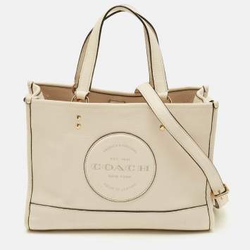 Pre Owned Coach Dempsey Carryall Off White Leather Tote