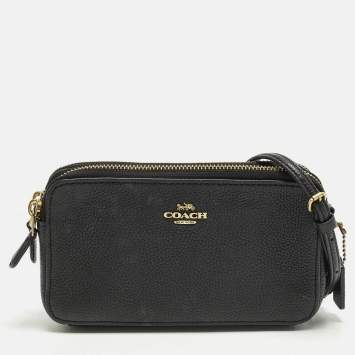 Pre Owned Coach Kira Double Zip Black Leather Crossbody Bag