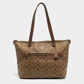 مملوكة مسبقًا حقيبة يد كوتش غاليري جلد وكانفاس مقوى بني/بيج شهير