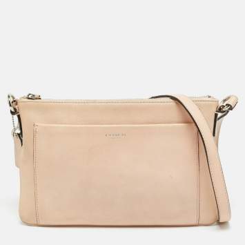 Pre Owned Coach Front Pocket Peach Leather Flat Crossbody Bag