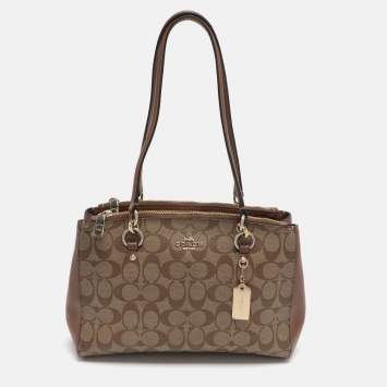 Pre Owned حقيبة ساتشل كوتش ايتا كاريال جلد وكانفاس أسود/ بني 