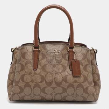 Pre Owned Coach Sage Carryall Beige/Brown Coated Canvas and Leather Satchel