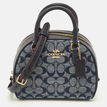 مملوكة مسبقًا Coach Sydney Navy Blue Signature Denim and Leather Satchel