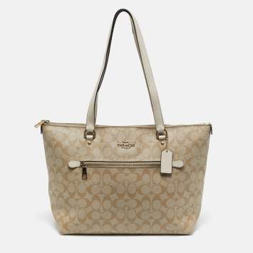 مملوكة مسبقًا Coach Gallery Beige Signature Coated Canvas Tote
