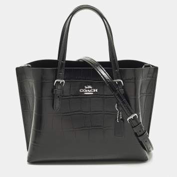 مملوكة مسبقًا Coach Mollie 25 Black Croc Embossed Leather Tote