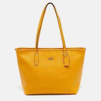 Pre Owned Coach City Yellow Leather Zip Shopper Tote