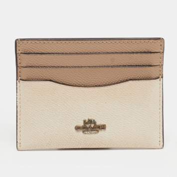 Pre Owned Coach Colorblock Beige Leather Card Holder