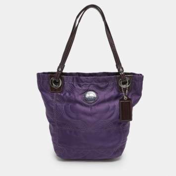 Pre Owned Coach Purple Satin Tote