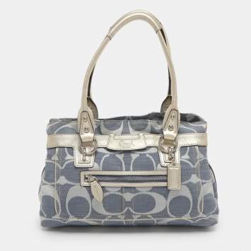 Pre Owned Coach Penelope Blue/Gold Signature Canvas and Leather Shoulder Bag