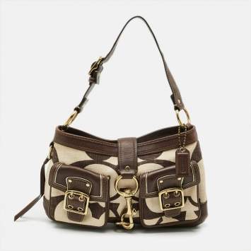 مملوكة مسبقًا Coach Mandy Brown/Natural Signature Canvas and Leather Shoulder Bag